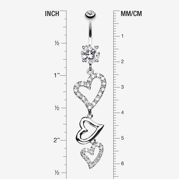 Detail View 1 of Curved Hearts Sparkle Belly Ring-Clear Gem